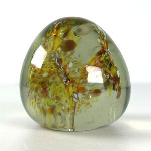 Art Glass Paperweight Floral Multicolored Handmade Small 2 Inches
